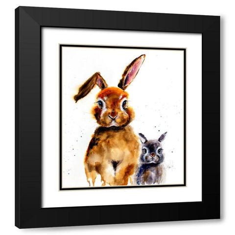 Nursery Bunnies Black Modern Wood Framed Art Print with Double Matting by Art by Leslie Franklin