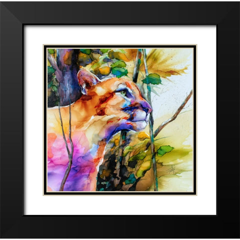 Puma Concolor Black Modern Wood Framed Art Print with Double Matting by Art by Leslie Franklin