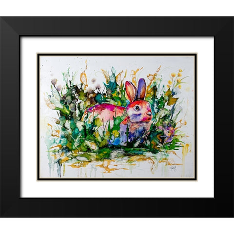 Some Bunnys Hiding Black Modern Wood Framed Art Print with Double Matting by Art by Leslie Franklin