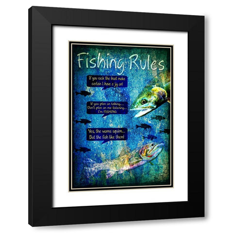 Fishing Rules Black Modern Wood Framed Art Print with Double Matting by LightBoxJournal