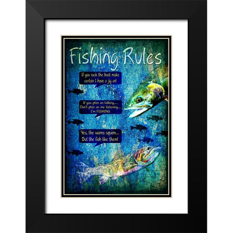 Fishing Rules Black Modern Wood Framed Art Print with Double Matting by LightBoxJournal