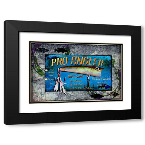 Fishing - Bass Lure Poppy Sign Black Modern Wood Framed Art Print with Double Matting by LightBoxJournal