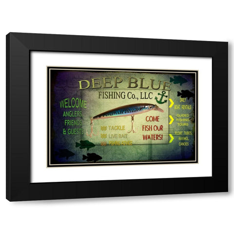 Fishing - Deep Blue LLC sign Black Modern Wood Framed Art Print with Double Matting by LightBoxJournal