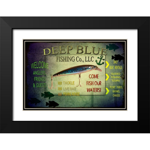 Fishing - Deep Blue LLC sign Black Modern Wood Framed Art Print with Double Matting by LightBoxJournal