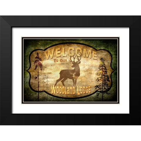 Welcome_Lodge Deer Black Modern Wood Framed Art Print with Double Matting by LightBoxJournal