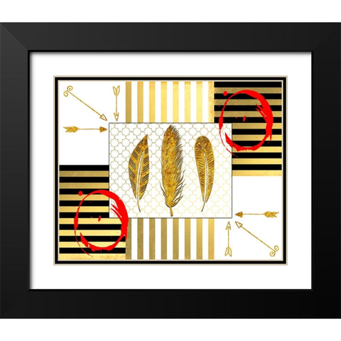 Gold Love Feathers Black Modern Wood Framed Art Print with Double Matting by LightBoxJournal