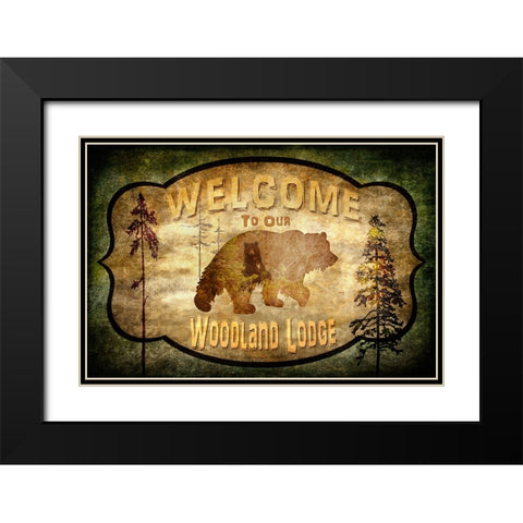 Welcome - Lodge Black Bear 1 Black Modern Wood Framed Art Print with Double Matting by LightBoxJournal