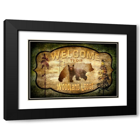 Welcome - Lodge Black Bear 2 Black Modern Wood Framed Art Print with Double Matting by LightBoxJournal