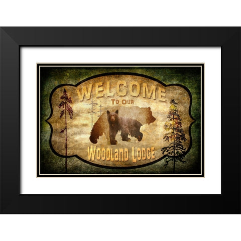 Welcome - Lodge Black Bear 2 Black Modern Wood Framed Art Print with Double Matting by LightBoxJournal