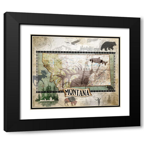 Vintage State Montana Black Modern Wood Framed Art Print with Double Matting by LightBoxJournal