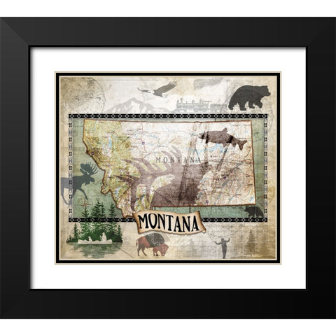 Vintage State Montana Black Modern Wood Framed Art Print with Double Matting by LightBoxJournal