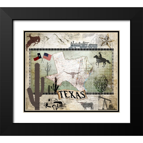 Vintage State Texas Black Modern Wood Framed Art Print with Double Matting by LightBoxJournal
