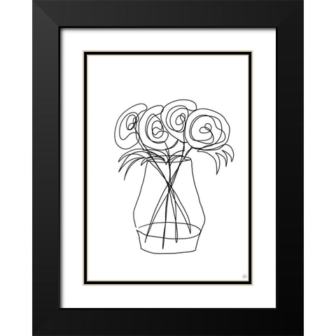 Floral Bunch 1 Black Modern Wood Framed Art Print with Double Matting by Line and Brush