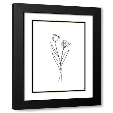 Line Tulips 1 Black Modern Wood Framed Art Print with Double Matting by Line and Brush