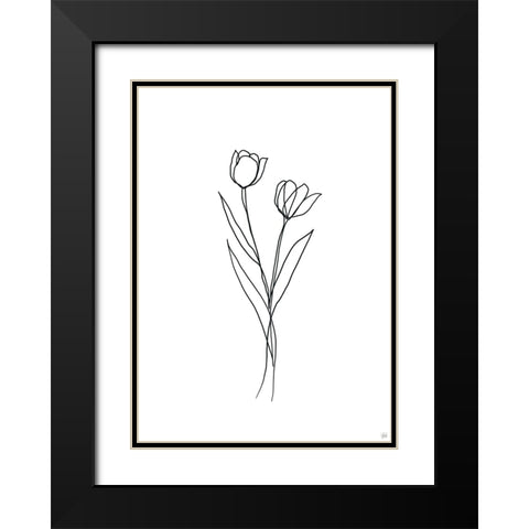Line Tulips 1 Black Modern Wood Framed Art Print with Double Matting by Line and Brush