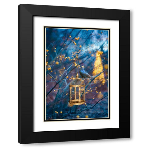 Golden Cage Black Modern Wood Framed Art Print with Double Matting by Love Grams