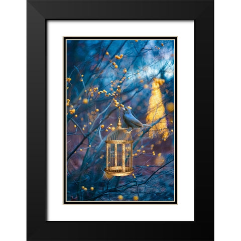Golden Cage Black Modern Wood Framed Art Print with Double Matting by Love Grams