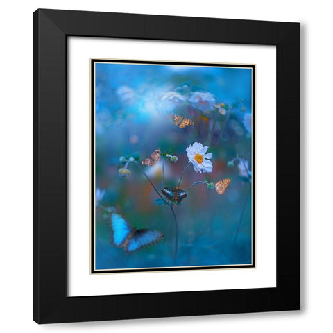 Blue Garden Black Modern Wood Framed Art Print with Double Matting by Love Grams