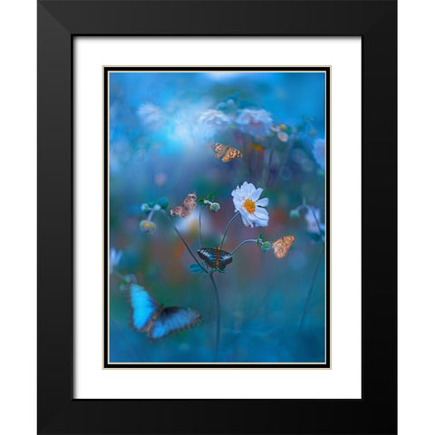 Blue Garden Black Modern Wood Framed Art Print with Double Matting by Love Grams