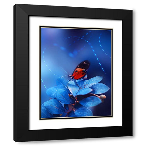 Neon Trails Black Modern Wood Framed Art Print with Double Matting by Love Grams