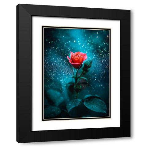 Glittering Rose Black Modern Wood Framed Art Print with Double Matting by Love Grams