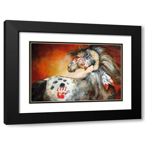4 Feathers Indian War Pony Black Modern Wood Framed Art Print with Double Matting by Baldwin, Marcia
