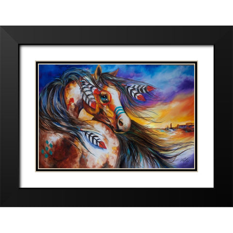 5 Feathers Indian War Horse Black Modern Wood Framed Art Print with Double Matting by Baldwin, Marcia