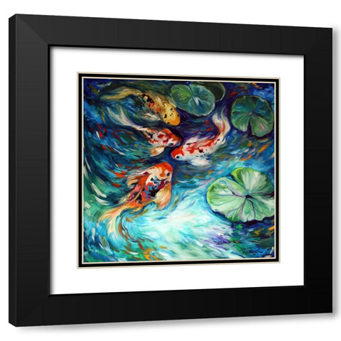Dancing Colors Koi Black Modern Wood Framed Art Print with Double Matting by Baldwin, Marcia