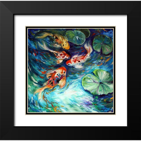 Dancing Colors Koi Black Modern Wood Framed Art Print with Double Matting by Baldwin, Marcia