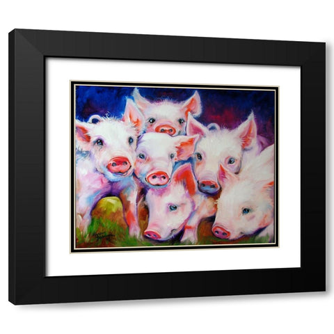 Half Dozen Piglets Black Modern Wood Framed Art Print with Double Matting by Baldwin, Marcia