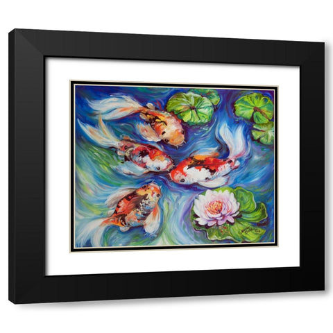 Happiness Koi Dance Black Modern Wood Framed Art Print with Double Matting by Baldwin, Marcia