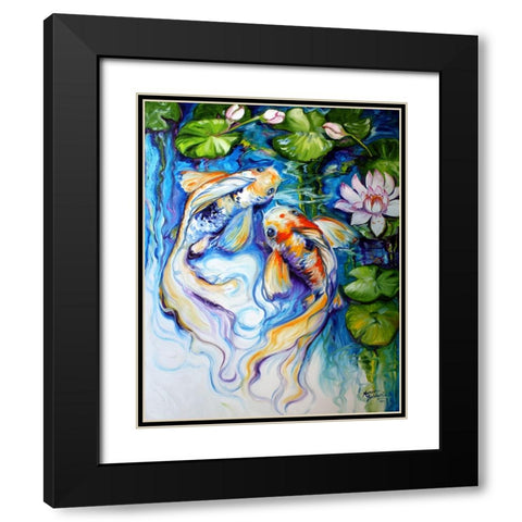 Koi Koi And Lily Black Modern Wood Framed Art Print with Double Matting by Baldwin, Marcia