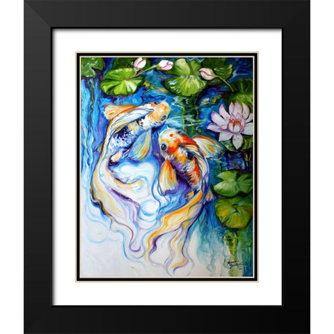 Koi Koi And Lily Black Modern Wood Framed Art Print with Double Matting by Baldwin, Marcia