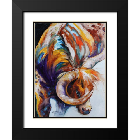 Longhorn Abstract Black Modern Wood Framed Art Print with Double Matting by Baldwin, Marcia