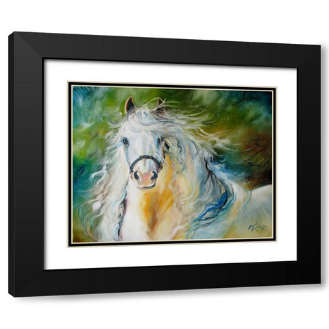 White Cloud The Andlusian Stallion Black Modern Wood Framed Art Print with Double Matting by Baldwin, Marcia