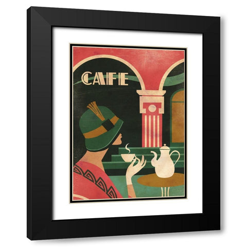 Art Deco Cafe Black Modern Wood Framed Art Print with Double Matting by Wickstrom, Martin