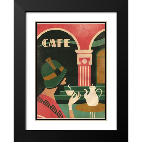 Art Deco Cafe Black Modern Wood Framed Art Print with Double Matting by Wickstrom, Martin