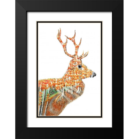Spirit of the Forest Deer Landscape Black Modern Wood Framed Art Print with Double Matting by Wickstrom, Martin
