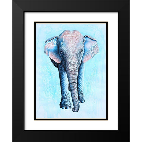 Painted Asian Elephant Black Modern Wood Framed Art Print with Double Matting by Wickstrom, Martin