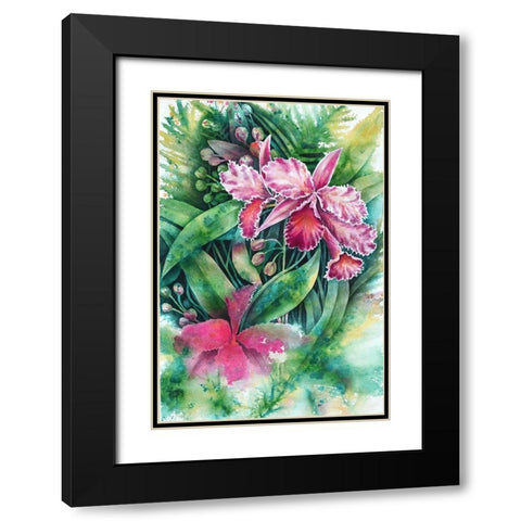 Pink Orchid Black Modern Wood Framed Art Print with Double Matting by Wickstrom, Martin