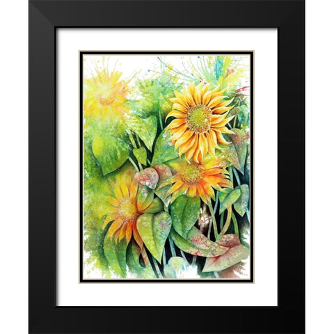Sunflowers Black Modern Wood Framed Art Print with Double Matting by Wickstrom, Martin