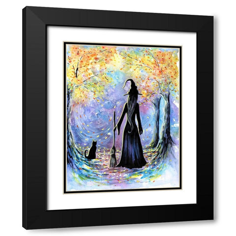 Witch and Black Cat Black Modern Wood Framed Art Print with Double Matting by Wickstrom, Martin