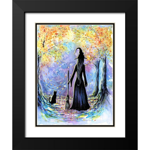 Witch and Black Cat Black Modern Wood Framed Art Print with Double Matting by Wickstrom, Martin