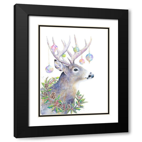 Holiday Deer Black Modern Wood Framed Art Print with Double Matting by Wickstrom, Martin