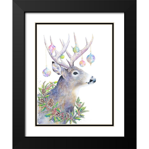 Holiday Deer Black Modern Wood Framed Art Print with Double Matting by Wickstrom, Martin