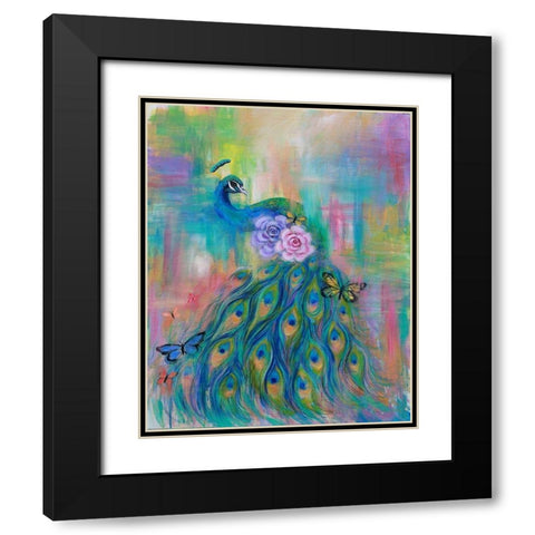 Rainbow Peacock Black Modern Wood Framed Art Print with Double Matting by Wickstrom, Martin
