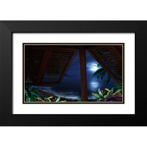 Tropical Dream Moon View Black Modern Wood Framed Art Print with Double Matting by Murray Henderson Fine Art