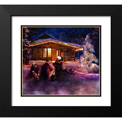 Pond Hockey Black Modern Wood Framed Art Print with Double Matting by Murray Henderson Fine Art