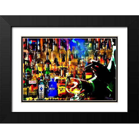 Print Bar Scene Black Modern Wood Framed Art Print with Double Matting by Murray Henderson Fine Art