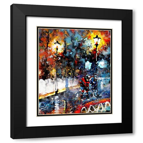 Abstract Hockey Kids1 Black Modern Wood Framed Art Print with Double Matting by Murray Henderson Fine Art